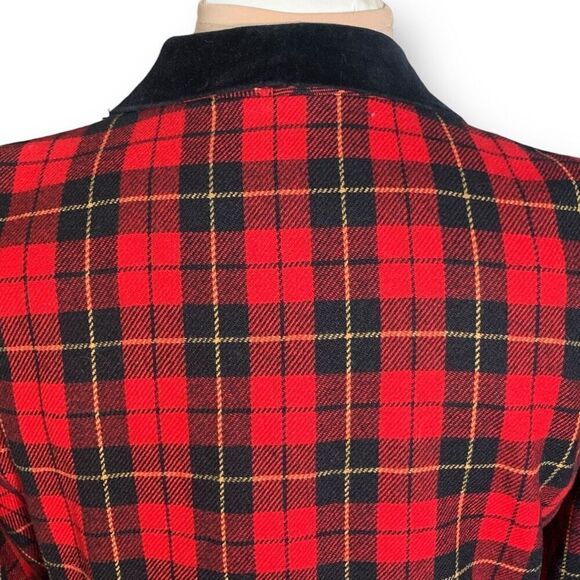 Vintage Petite Blazer Jacket Tailored Red Black Tartan Plaid Velvet Preppy 12 - Picture 5 of 9